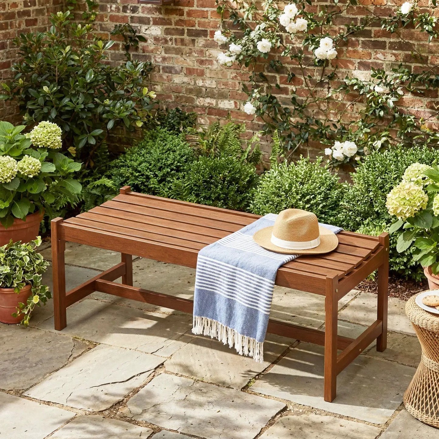 44-Inch Patio Wood Bench Set For 2 Adults