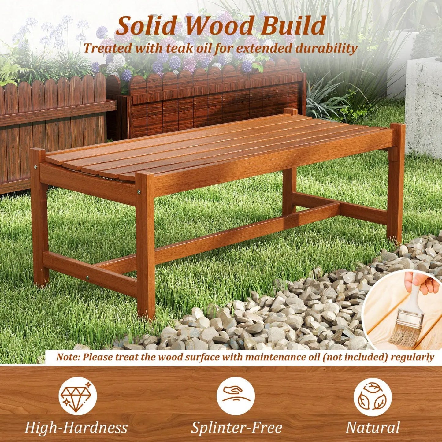 44-Inch Patio Wood Bench Set For 2 Adults