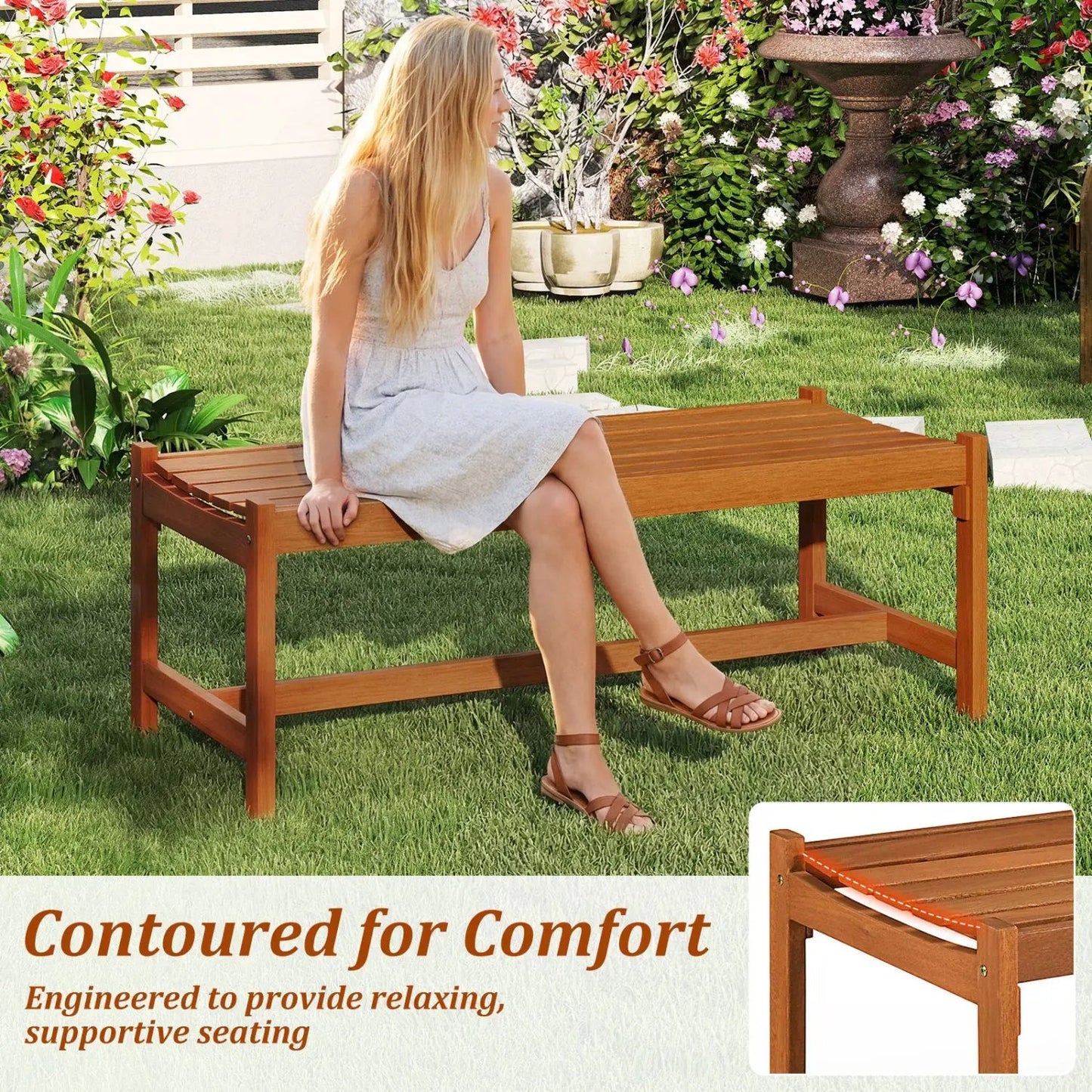 44-Inch Patio Wood Bench Set For 2 Adults