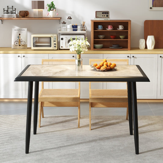 Sintered Stone Dining Table 44" Rectangular Kitchen Table with Metal Frame Indoor Modern Breakfast Table for Living Room Dining Room-Golden - Tampa Home & Garden Store