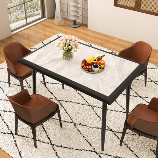 Sintered Stone Dining Table 44" Rectangular Kitchen Table with Metal Frame Indoor Modern Breakfast Table for Living Room Dining Room-Golden - Tampa Home & Garden Store