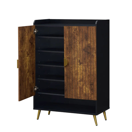 7-Tier Tall Shoe Storage Cabinet with Adjustable Shelves DirectDeals black with wood doors on Tampa Home & Garden Store
