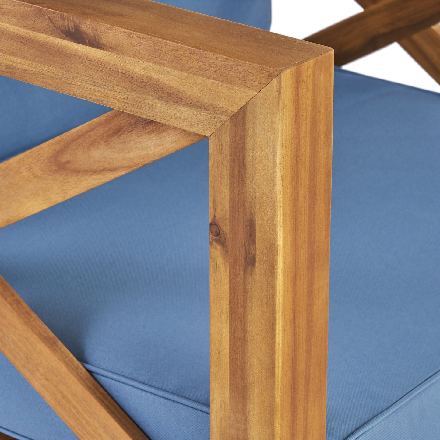 Brava mid-century outdoor arm chair by HouseOfZazla with water-resistant blue cushions on Tampa Home & Garden Store