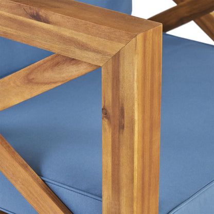 Brava mid-century outdoor arm chair by HouseOfZazla with water-resistant blue cushions on Tampa Home & Garden Store