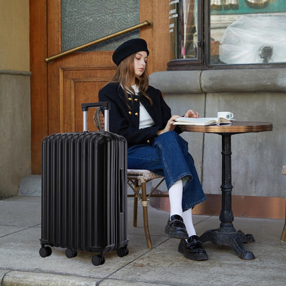 3-piece black ribbed spinner luggage set with carry-on suitcase and retractable handle on Tampa Home & Garden Store