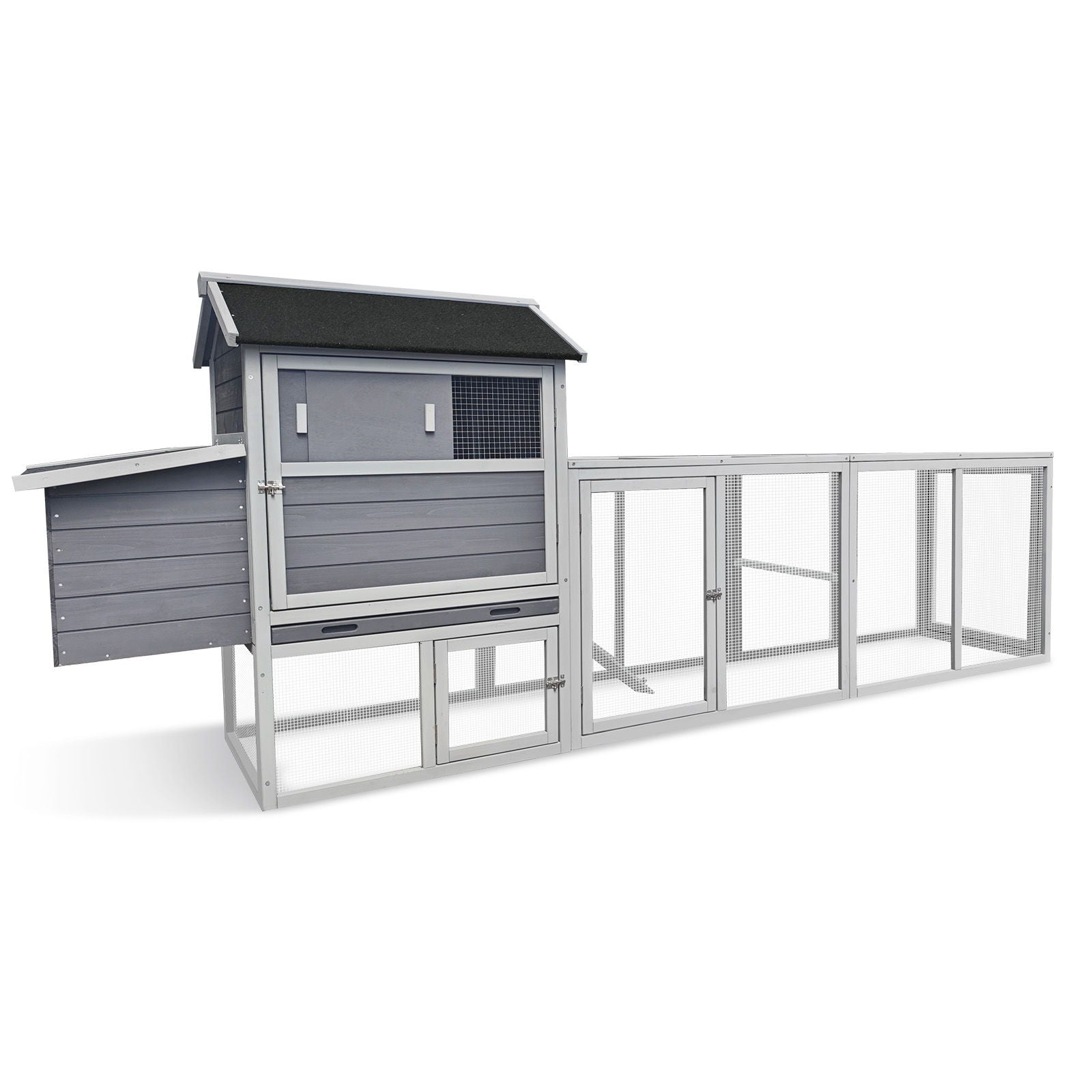 Chicken Coop With Run And Nesting Box HouseOfZazla gray wooden hutches with mesh run on Tampa Home & Garden Store