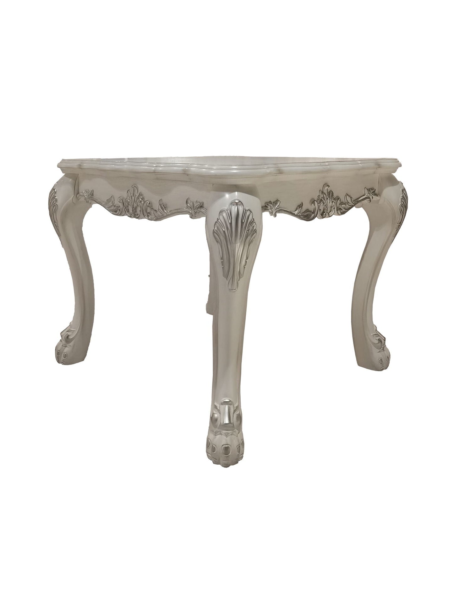 Dresden End Table Bone White ornate carved floral apron and cabriole legs HouseOfZazla on Tampa Home & Garden Store