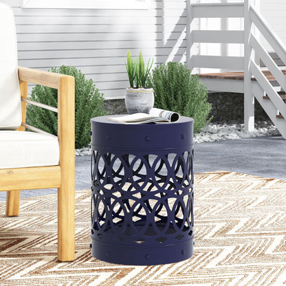 Large Outdoor Metal End Table with Floral Cut