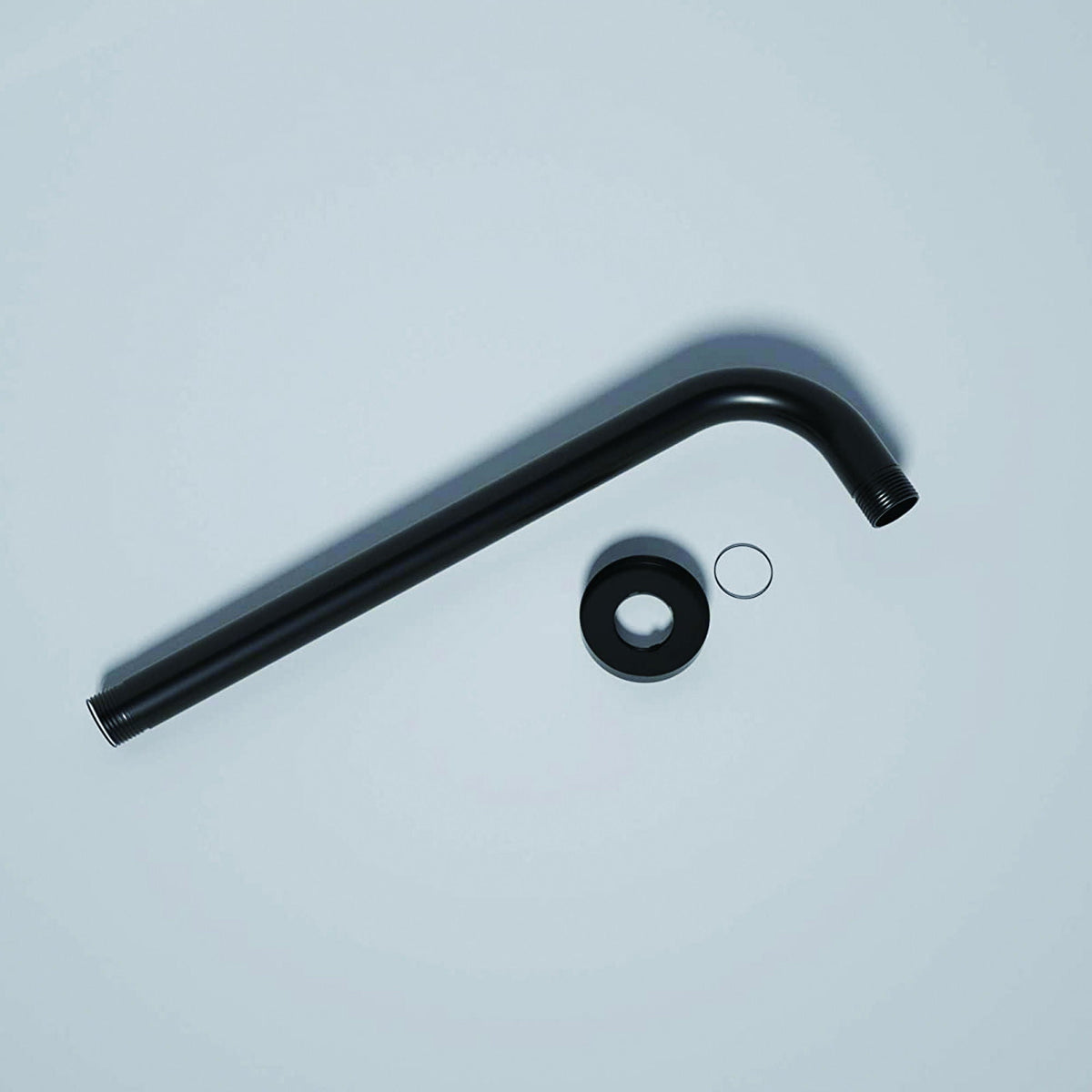 16-inch matte black rust-resistant stainless steel shower arm with flange on Tampa Home & Garden Store