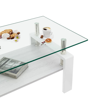 Rectangular Coffee Table With Tempered Glass Top