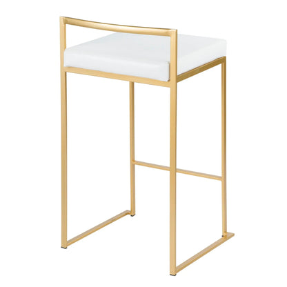 Fuji Contemporary Glam Counter Stool pair white cushion, gold metal frame on Tampa Home & Garden Store