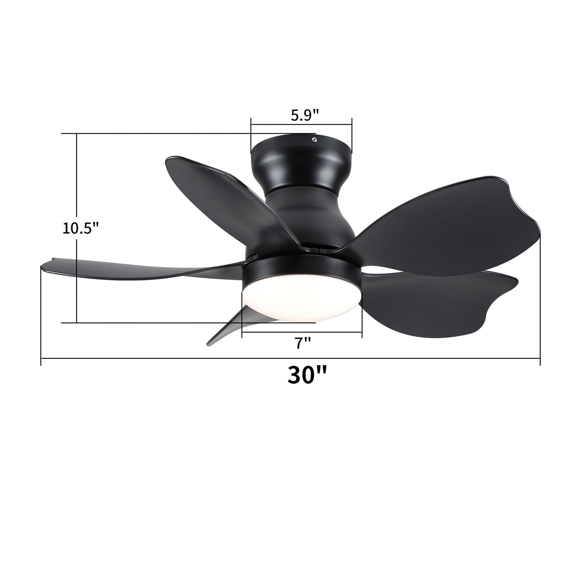 Low Profile Flush Mount Ceiling Fan With Light in black with curved blades HouseOfZazla on Tampa Home & Garden Store