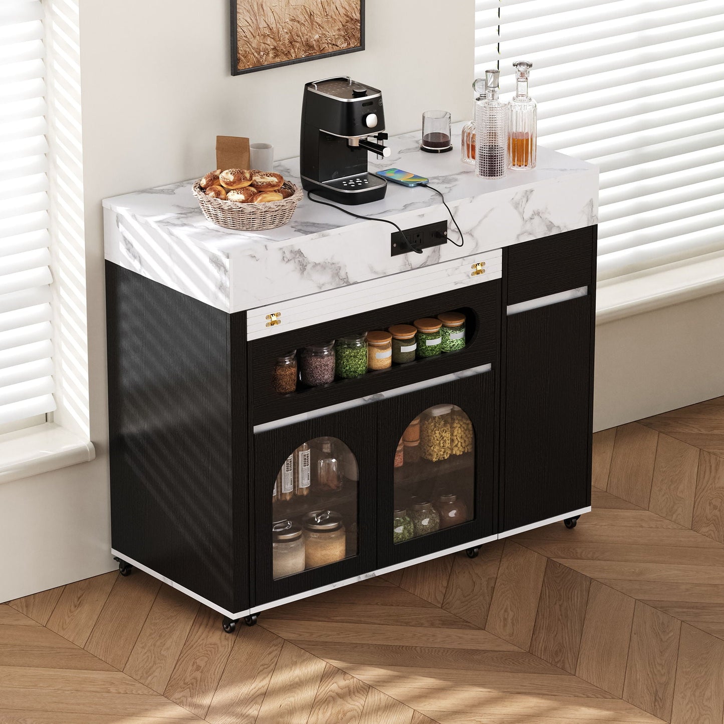 Extendable Table and Rolling Kitchen Island Cart