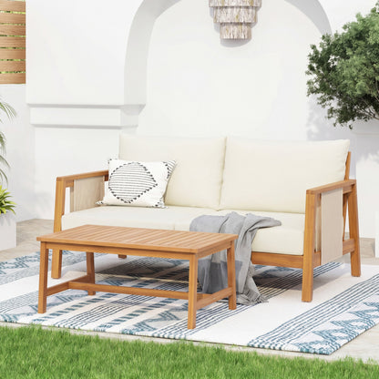 Outdoor Acacia Wood Loveseat and Coffee Table Set