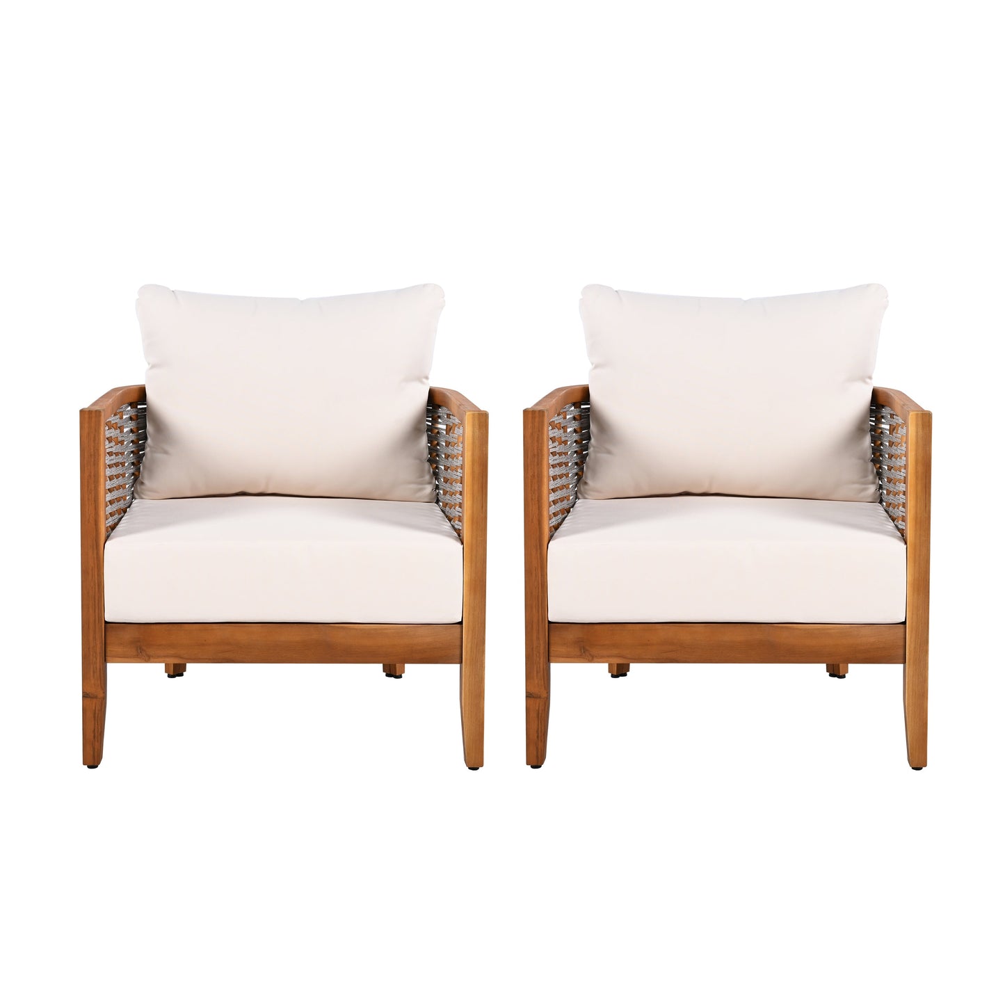 Two Outdoor Tub Armchairs and Woven Rope Design