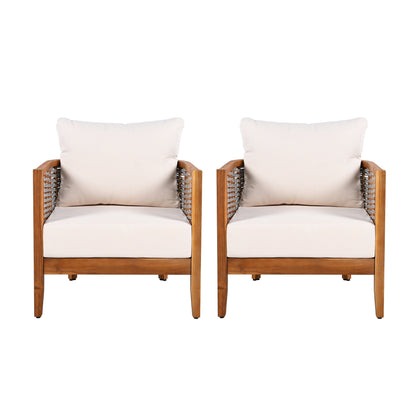 Two Outdoor Tub Armchairs and Woven Rope Design