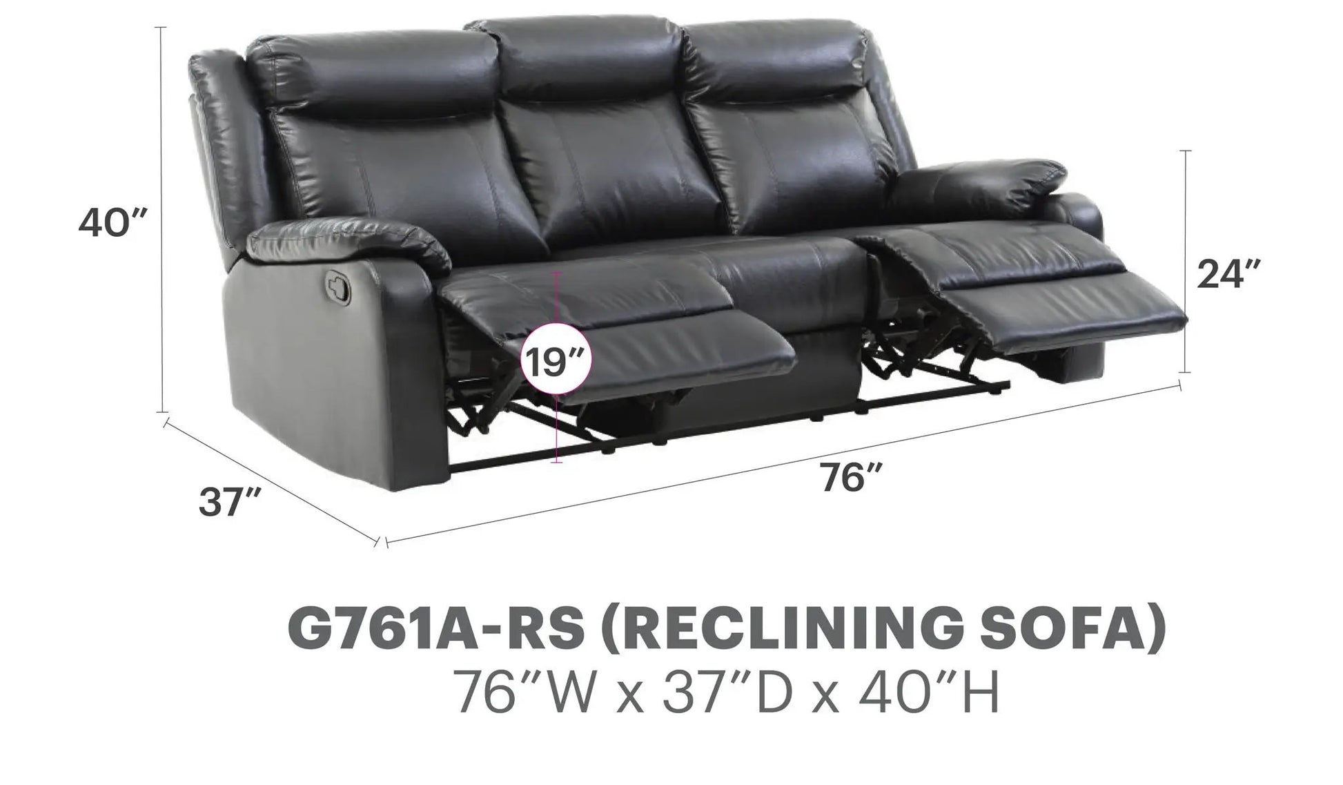 Contemporary three-seat reclining sofa in black leather by Unique Piece Furniture on Tampa Home & Garden Store