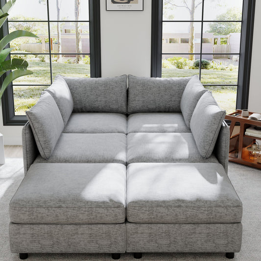 Modular sectional sofa gray fabric with plush cushions on Tampa Home & Garden Store