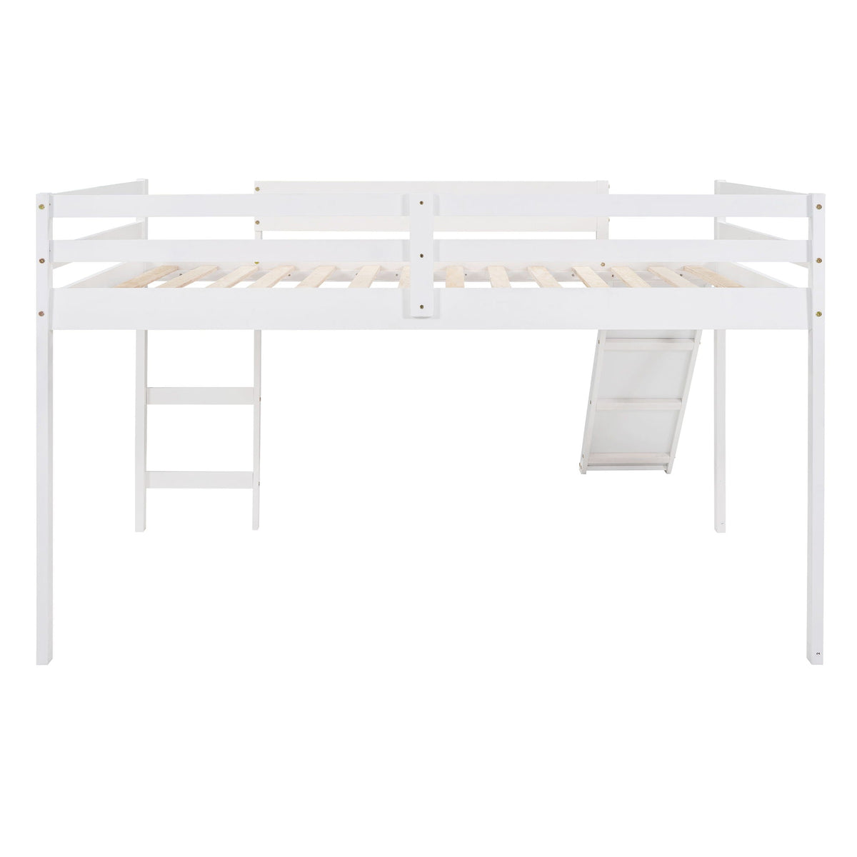White Solid Wood Full Size Loft Bed and Slide
