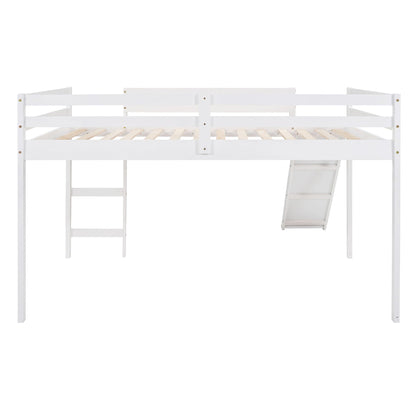 White Solid Wood Full Size Loft Bed and Slide