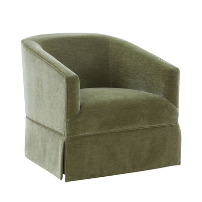 Skirted swivel chair olive green velvet by HouseOfZazla, 360° rotation on Tampa Home & Garden Store
