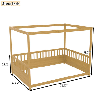 Full Size Canopy Bed Frame with Guardrails in natural wood finish by HouseOfZazla on Tampa Home & Garden Store