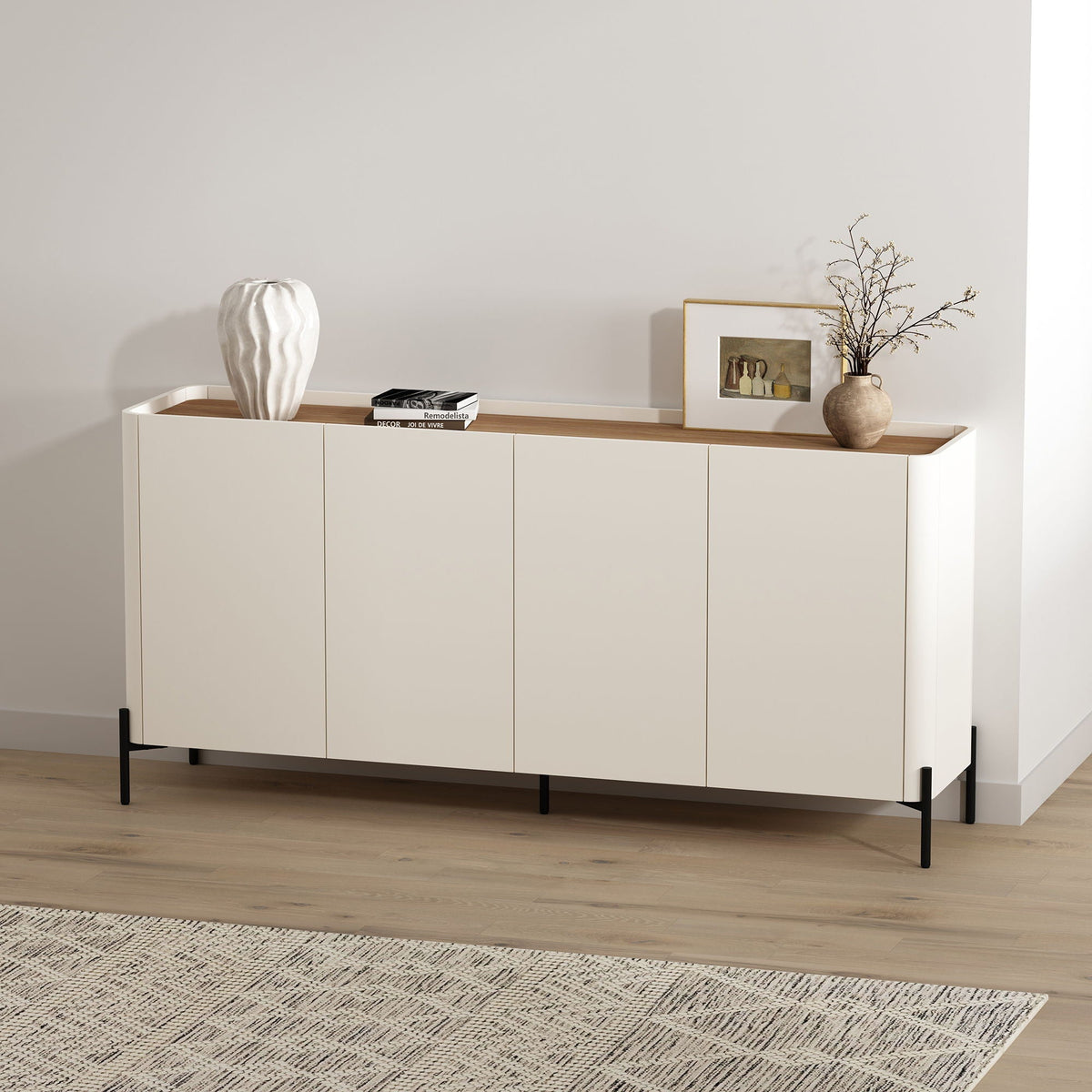 Abbey Sideboard with Adjustable Shelves white body, wood top, modern design by HouseOfZazla on Tampa Home & Garden Store
