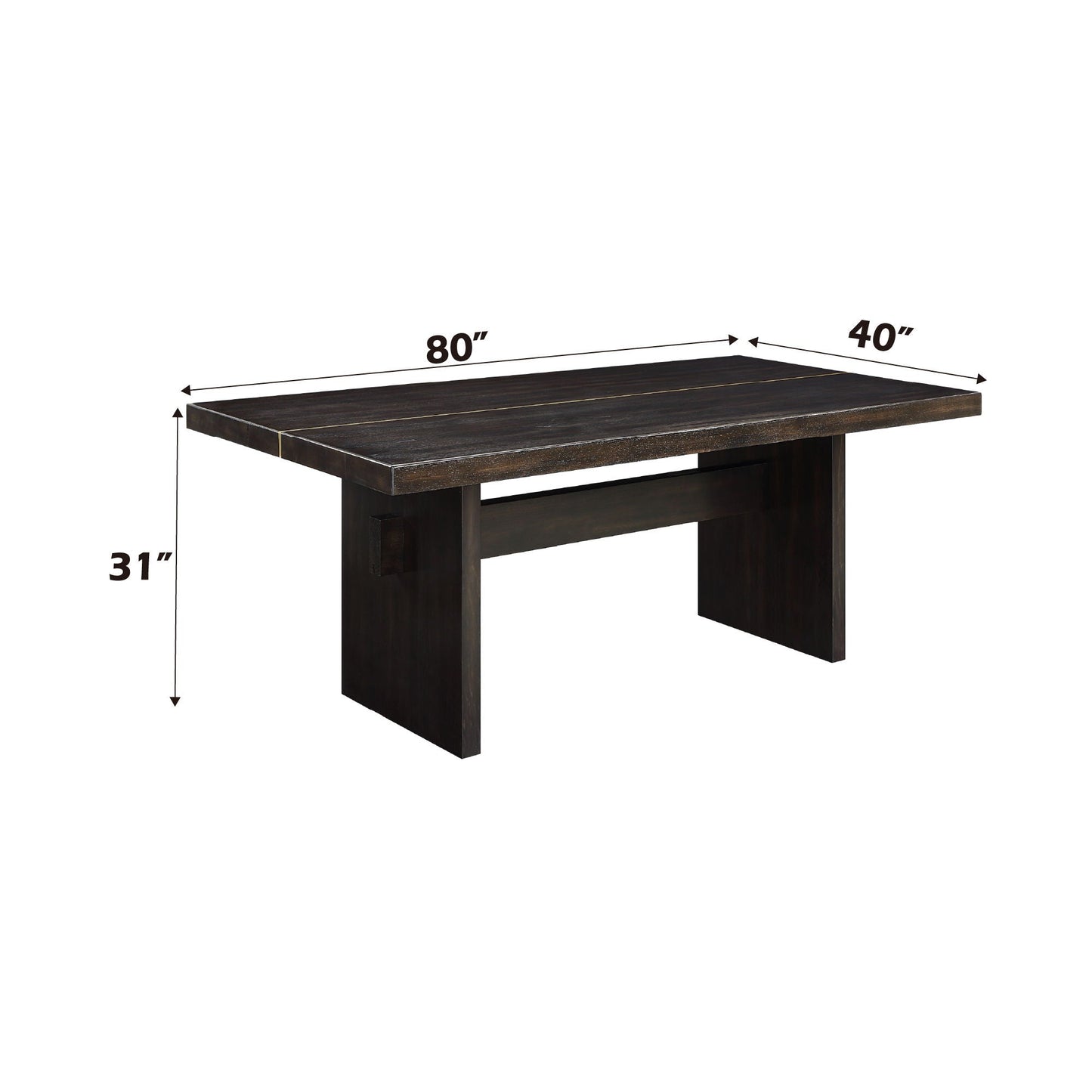 Jaramillo rustic dining table in espresso with gold trim, 80in L x 40in W x 31in H on Tampa Home & Garden Store