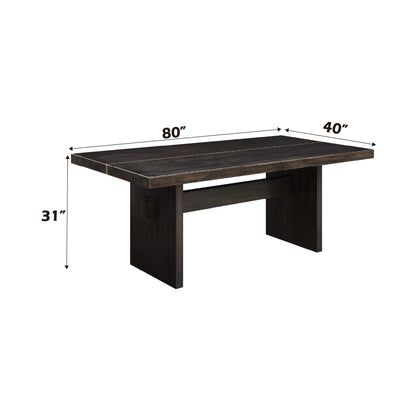Jaramillo rustic dining table in espresso with gold trim, 80in L x 40in W x 31in H on Tampa Home & Garden Store