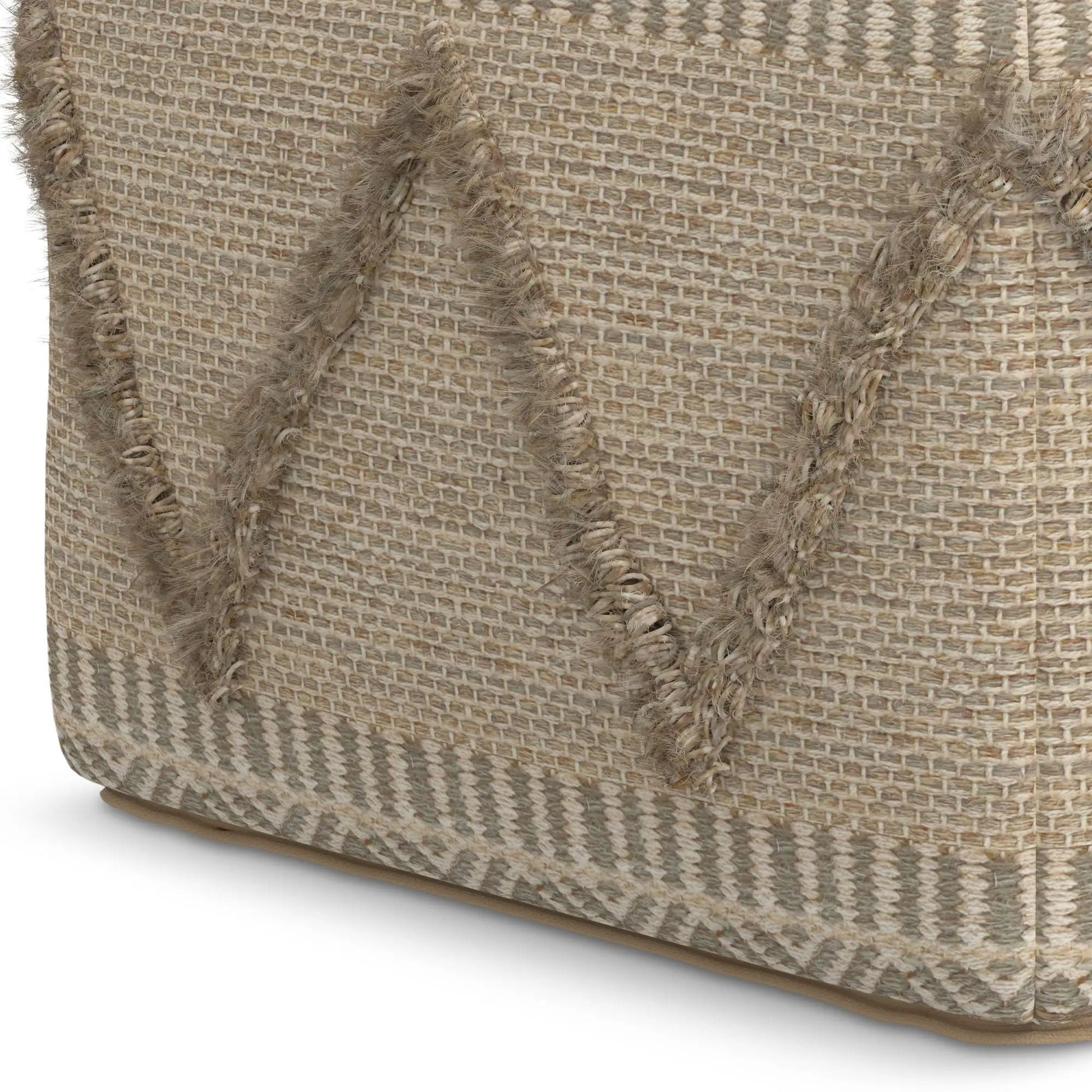 Sweeney Upholstered Square Pouf, Unique Piece Furniture natural jute weave with fringe trim on Tampa Home & Garden Store