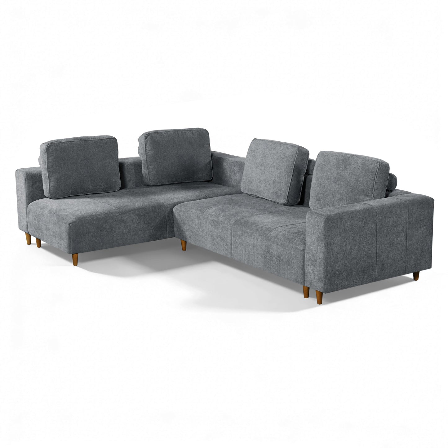 HouseOfZazla 2-Piece 109-inch L-Shape sectional sofa in gray fabric with wooden legs on Tampa Home & Garden Store