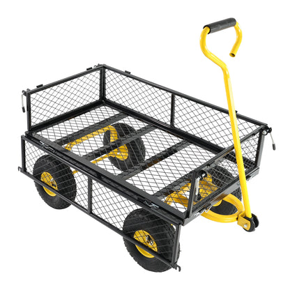 HouseOfZazla outdoor wagon cart with black mesh bed and yellow wheels on Tampa Home & Garden Store