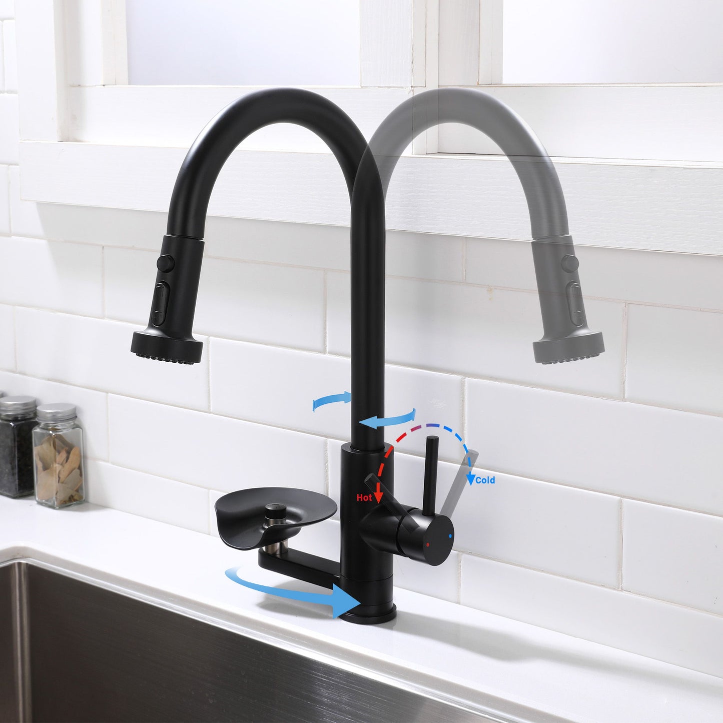 3 In 1 Kitchen Faucet and Press Glass Rinser
