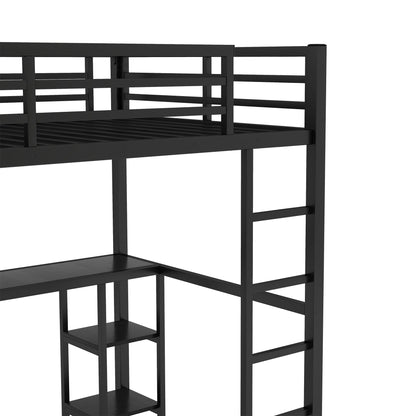 Full Size Metal Loft Bed with Desk and Wardrobe
