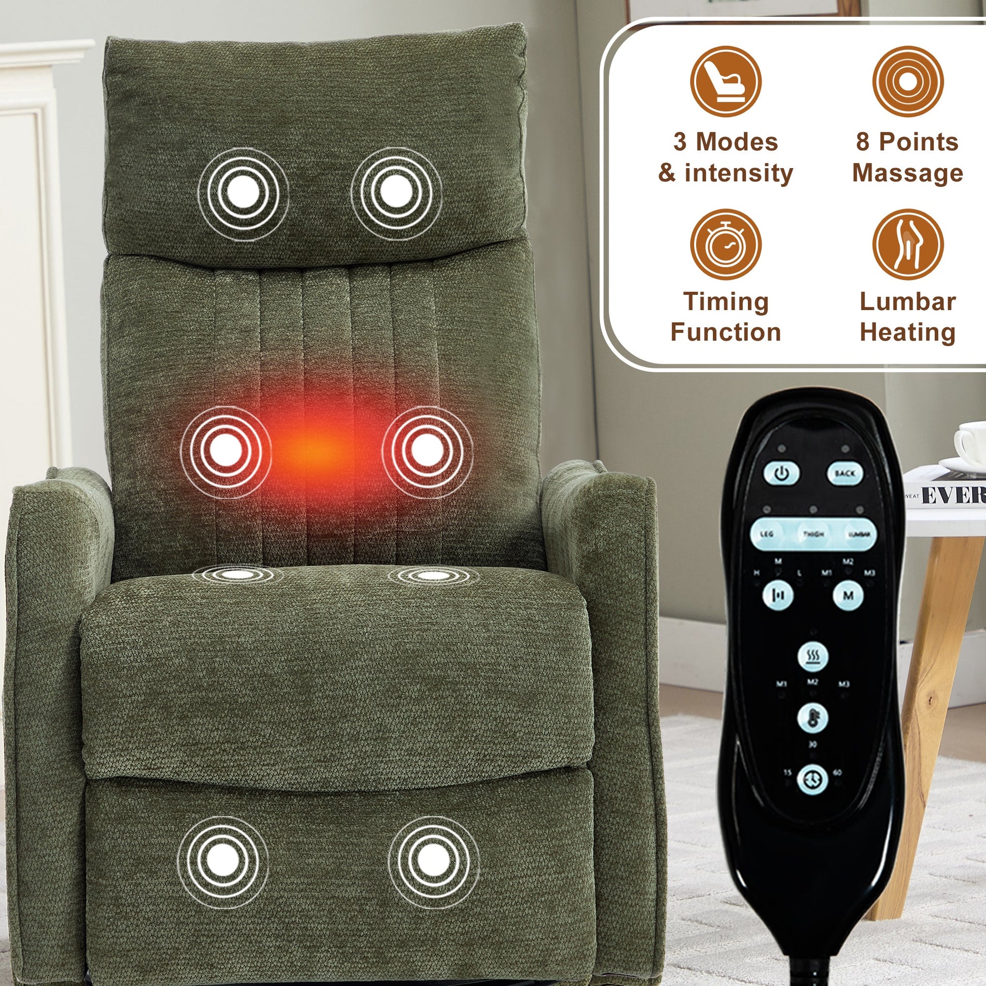 Green Heat Massage Manual Recliner Chair by HouseOfZazla with remote on Tampa Home & Garden Store