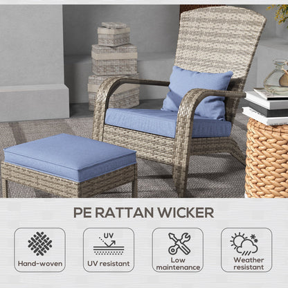 Wicker Adirondack Chair with Ottoman, blue cushions, brown wicker by HouseOfZazla on Tampa Home & Garden Store