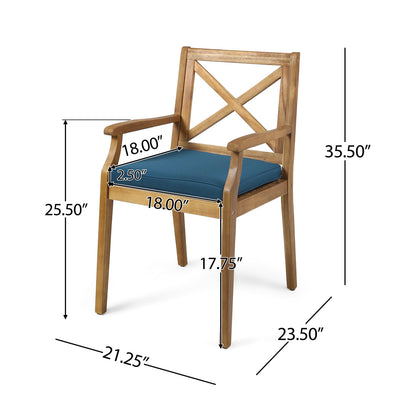 Perla outdoor dining chair by HouseOfZazla with blue cushion wooden frame on Tampa Home & Garden Store