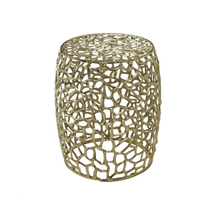 Aluminum drum end table in gold with intricate lattice design by HouseOfZazla on Tampa Home & Garden Store