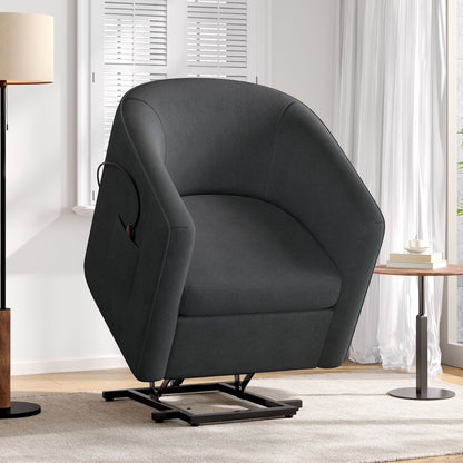 HouseOfZazla power lift recliner barrel chair in black fabric with footrest and side pocket on Tampa Home & Garden Store