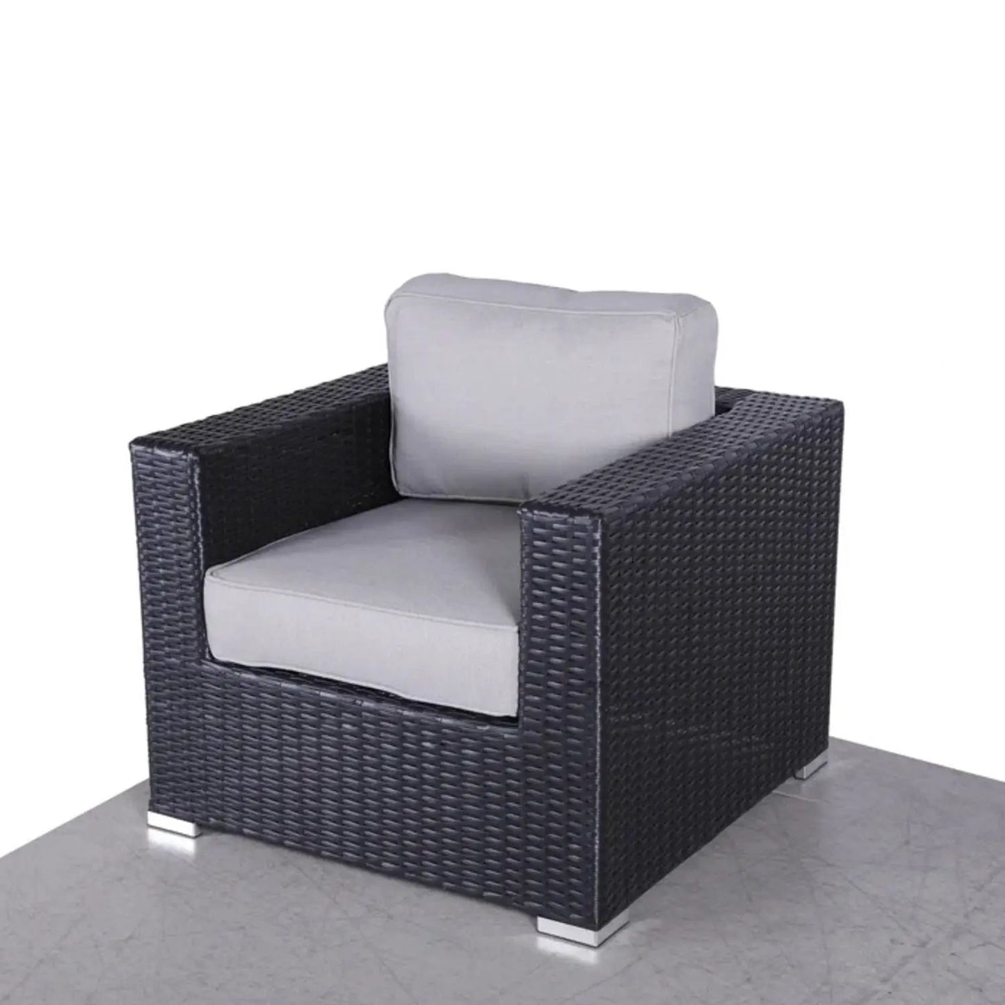 Patio chair with cushions dark woven rattan, gray cushions, arm chair by Unique Piece Furniture on Tampa Home & Garden Store