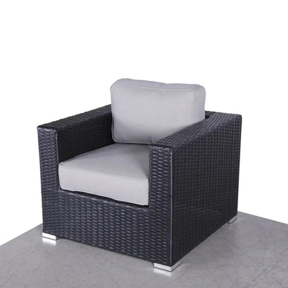 Patio chair with cushions dark woven rattan, gray cushions, arm chair by Unique Piece Furniture on Tampa Home & Garden Store