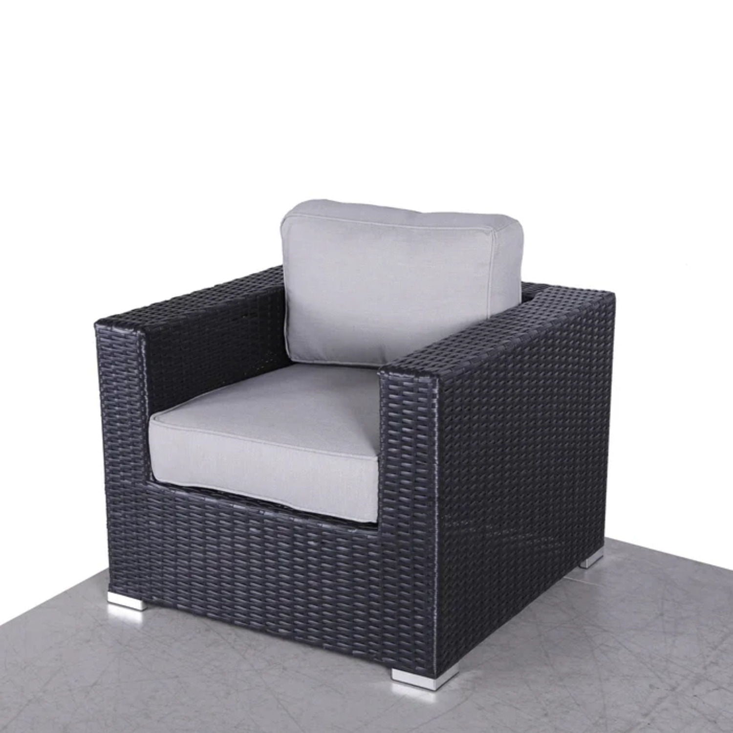 Patio Chair With Cushions dark woven rattan arm chair grey cushions outdoor HouseOfZazla on Tampa Home & Garden Store