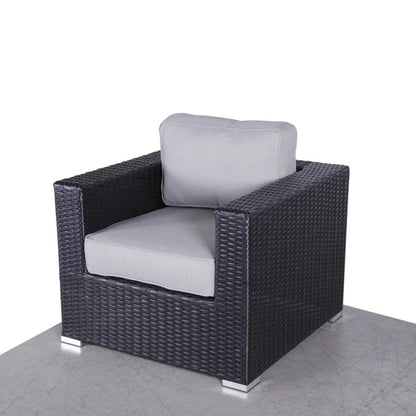 Patio Chair With Cushions dark woven rattan arm chair grey cushions outdoor HouseOfZazla on Tampa Home & Garden Store