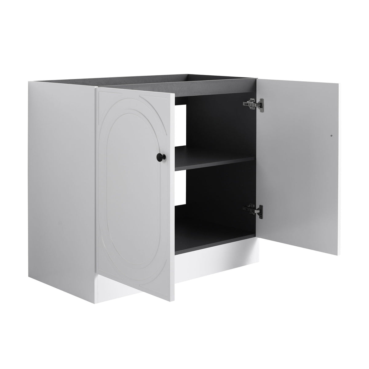 HouseOfZazla freestanding bathroom vanity with soft-close doors, white cabinet, black interior on Tampa Home & Garden Store