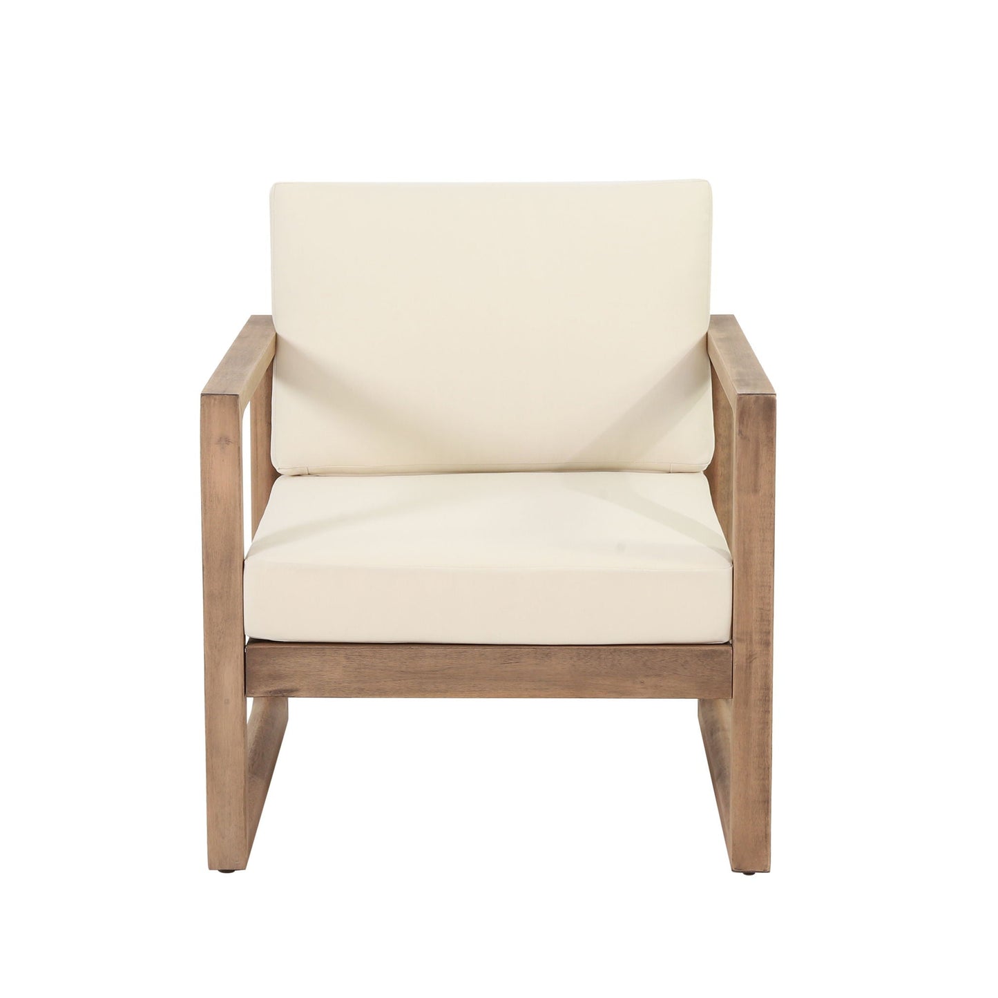 Outdoor Acacia Wood Patio Club Chair with beige cushions by HouseOfZazla on Tampa Home & Garden Store
