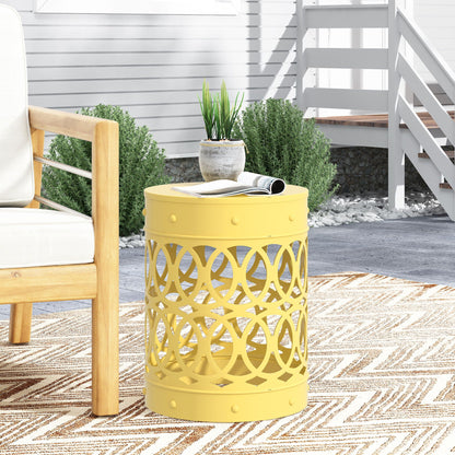 Large Outdoor Metal End Table with Floral Cut