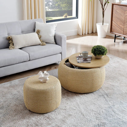 Round storage ottomans in natural jute weave, a 3-pack by Unique Piece Furniture on Tampa Home & Garden Store