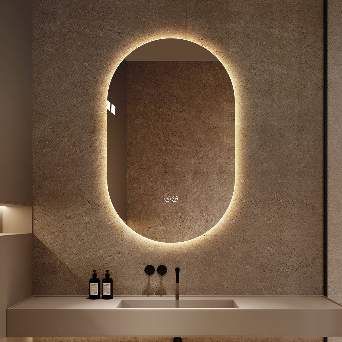 HouseOfZazla smart LED wall-mounted mirror with touch screen, Pearl Silver, round backlit vanity mirror on Tampa Home & Garden Store