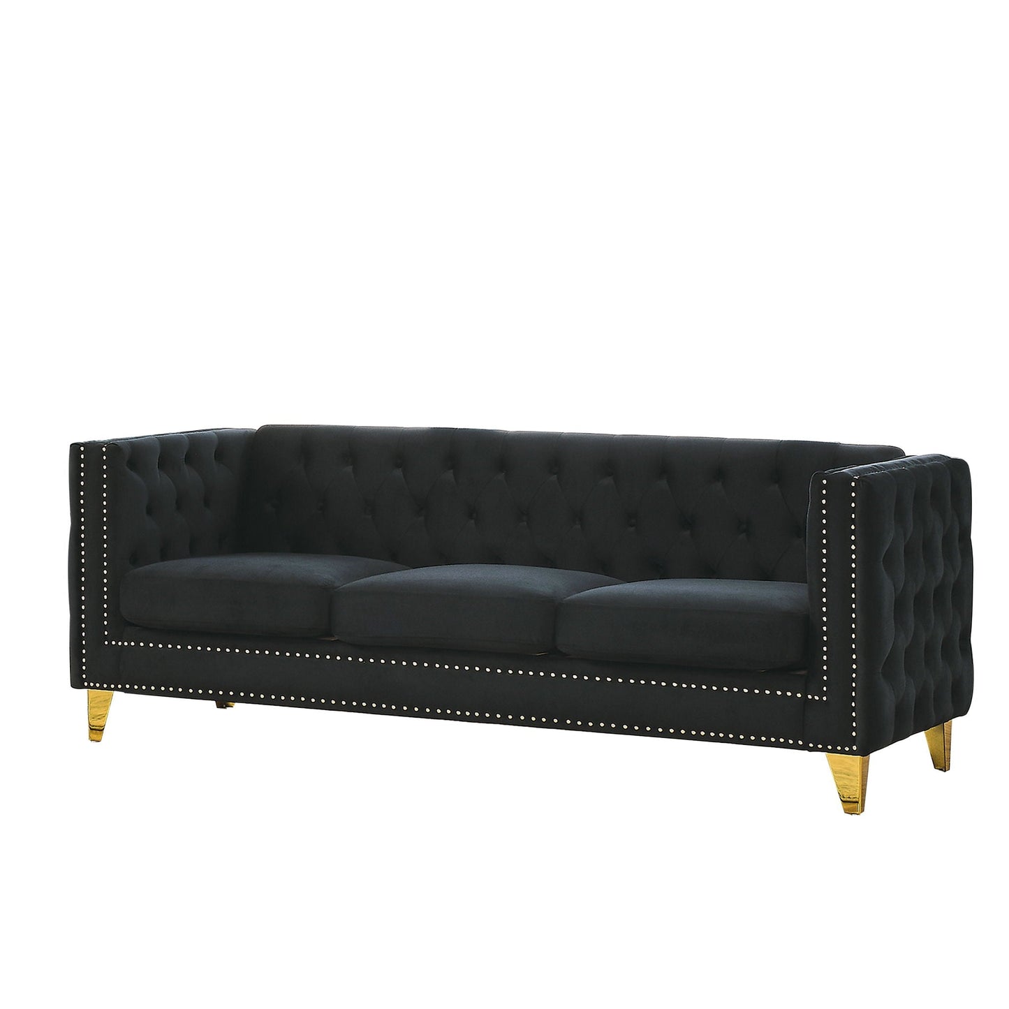 Modern Button Tufted Sofa With Nailhead Trim