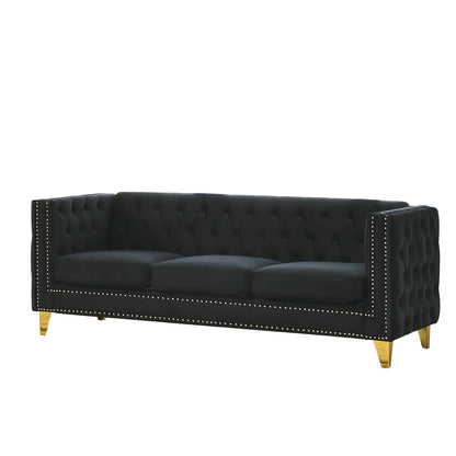 Modern Button Tufted Sofa With Nailhead Trim